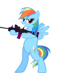 Size: 1024x1214 | Tagged: safe, artist:unfinished1962, rainbow dash, pegasus, pony, bipedal, female, gun, mare, rifle, simple background, solo, standing, transparent background, vector, weapon