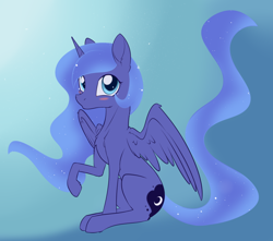 Size: 1152x1017 | Tagged: safe, artist:dusthiel, princess luna, alicorn, pony, blushing, female, mare, raised hoof, solo