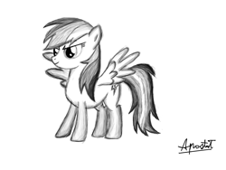 Size: 1024x768 | Tagged: safe, artist:ap0st0l, rainbow dash, pegasus, pony, female, mare, monochrome, simple background, solo, white background