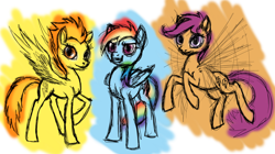 Size: 2500x1400 | Tagged: safe, artist:dreamscape195, rainbow dash, scootaloo, spitfire, pegasus, pony, female, mare, wings