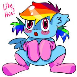 Size: 700x700 | Tagged: safe, artist:askfillydash, rainbow dash, pegasus, pony, blushing, clothes, filly, filly rainbow dash, smiling, socks, solo