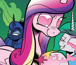 Size: 428x363 | Tagged: safe, idw, princess cadance, princess celestia, princess luna, alicorn, pony, spoiler:comic, spoiler:comic77, possessed