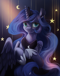 Size: 1526x1927 | Tagged: safe, artist:fluttersheeeee, princess luna, alicorn, pony, crown, female, jewelry, looking at you, mare, regalia, solo