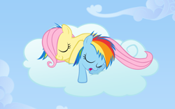 Size: 2019x1261 | Tagged: safe, artist:zacatron94, fluttershy, rainbow dash, pegasus, pony, filly, sleeping