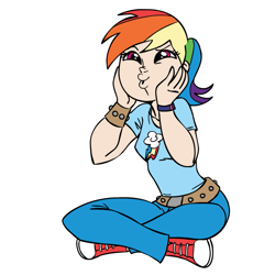 Size: 945x945 | Tagged: safe, artist:megasweet, rainbow dash, :3, colored, dashface, humanized, so awesome