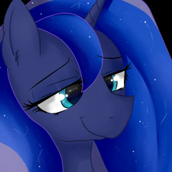 Size: 500x500 | Tagged: safe, artist:dashy21, princess luna, alicorn, pony, bust, female, lidded eyes, mare, portrait, smiling, solo