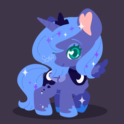 Size: 600x600 | Tagged: safe, artist:snow angel, princess luna, alicorn, pony, chest fluff, chibi, female, filly, heart eyes, lineless, mare, purple background, s1 luna, simple background, solo, wingding eyes, woona, younger