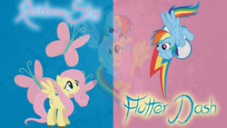 Size: 1192x670 | Tagged: safe, artist:coolez, fluttershy, rainbow dash, pegasus, pony, female, flutterdash, lesbian, shipping, vector