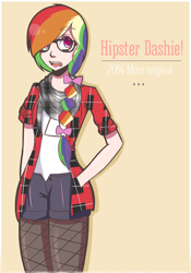 Size: 700x1000 | Tagged: safe, artist:black-jenny, rainbow dash, glasses, hipster, humanized, plaid, rainbow dork, solo