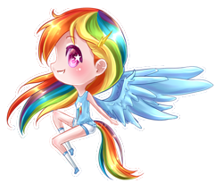 Size: 500x409 | Tagged: safe, artist:moon-valkyrie, rainbow dash, chibi, cute, humanized, solo, tailed humanization, winged humanization