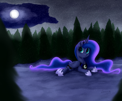 Size: 6000x5000 | Tagged: safe, artist:lavenderheartsmlp, princess luna, alicorn, pony, absurd resolution, female, mare, moon, night, prone, smiling, solo