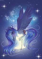 Size: 2059x2912 | Tagged: safe, artist:melloncollie-chan, princess luna, alicorn, pony, chained, female, mare, moon, solo, tangible heavenly object