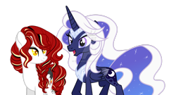 Size: 1920x1040 | Tagged: safe, artist:dianamur, princess luna, oc, oc:diana mur, alicorn, pegasus, pony, alternate hairstyle, deviantart watermark, female, mare, obtrusive watermark, simple background, transparent background, watermark