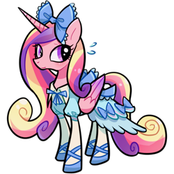 Size: 600x600 | Tagged: safe, artist:awbt, princess cadance, alicorn, pony, bow, clothes, cute, cutedance, dress, emanata, female, hair bow, mare, plewds, simple background, solo, sweat, white background