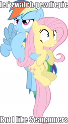 Size: 1347x2456 | Tagged: safe, fluttershy, rainbow dash, pegasus, pony, image macro, pewdiepie, seananners