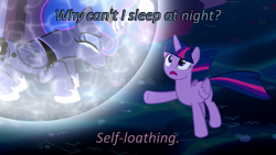 Size: 640x360 | Tagged: safe, edit, edited screencap, screencap, princess luna, twilight sparkle, twilight sparkle (alicorn), alicorn, pony, do princesses dream of magic sheep, bubble, caption, cards against humanity, crying, image macro, sad, text