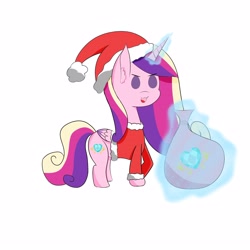 Size: 3300x3300 | Tagged: safe, artist:iceflare0714, princess cadance, alicorn, pony, christmas, clothes, costume, glowing horn, hat, holiday, horn, padoru, santa costume, santa hat, solo