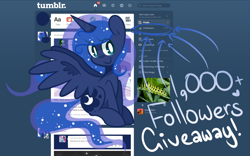 Size: 1280x801 | Tagged: safe, artist:pinkami, princess luna, alicorn, caterpillar, pony, female, giveaway, lazy, looking at you, mare, milestone, sitting, solo, tumblr:ask lazy luna
