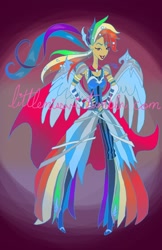 Size: 1242x1920 | Tagged: safe, artist:littlemissvi, rainbow dash, clothes, female, humanized, multicolored hair, solo