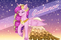 Size: 1024x683 | Tagged: safe, artist:nuumia, princess cadance, alicorn, pony, clothes, dress, eyes closed, solo