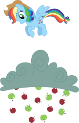 Size: 3239x5000 | Tagged: safe, artist:yoshimon1, rainbow dash, alternate hairstyle, apple, body swap, cloud, hat, solo, swapped cutie marks