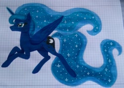 Size: 1242x886 | Tagged: safe, artist:shadow-nights, princess luna, alicorn, pony, ethereal mane, female, graph paper, mare, paper, solo, sparkly mane, starry mane, traditional art, trotting