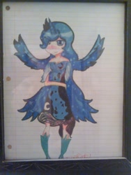 Size: 1944x2592 | Tagged: safe, princess luna, human, clothes, dress, framed picture, horned humanization, humanized, lined paper, simple background, solo, traditional art, winged humanization, wings