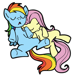 Size: 945x945 | Tagged: safe, artist:megasweet, fluttershy, rainbow dash, pegasus, pony, cuddling, featureless crotch, sleeping, snuggling