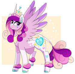 Size: 1280x1267 | Tagged: safe, artist:emera33, princess cadance, alicorn, pony, colored fetlocks, female, heart, leonine tail, mare, smiling, solo