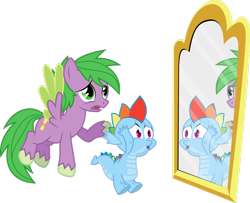 Size: 1280x1040 | Tagged: safe, artist:gray-gold, rainbow dash, spike, dragon, pegasus, pony, .svg available, dragonified, mirror, new rainbow dash, ponified, ponified spike, rainbow dragon, simple background, species swap, transparent background, vector