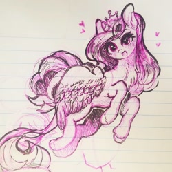 Size: 1080x1080 | Tagged: safe, artist:luluneusa, princess cadance, alicorn, pony, alternate hairstyle, chest fluff, female, leonine tail, lined paper, mare, sketch, solo, traditional art