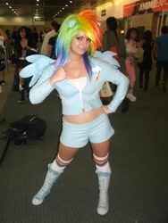 Size: 3000x4000 | Tagged: safe, artist:ladymella, rainbow dash, human, anime expo, cosplay, irl, irl human, midriff, photo