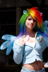 Size: 508x759 | Tagged: safe, artist:ladymella, rainbow dash, human, belly button, cosplay, irl, irl human, midriff, photo, solo