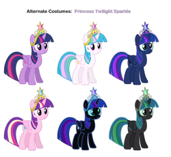 Size: 932x858 | Tagged: safe, artist:pika-robo, nightmare moon, princess cadance, princess celestia, princess luna, queen chrysalis, twilight sparkle, twilight sparkle (alicorn), alicorn, changeling, changeling queen, pony, big crown thingy, element of magic, jewelry, recolor, regalia, simple background, solo, transparent background