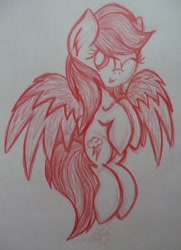 Size: 580x800 | Tagged: safe, artist:kristysk, rainbow dash, pegasus, pony, monochrome, solo, traditional art