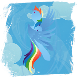 Size: 901x916 | Tagged: safe, artist:rariedash, part of a set, rainbow dash, pegasus, pony, cloud, female, flying, hooves, lineless, mare, open mouth, sky, solo, wings