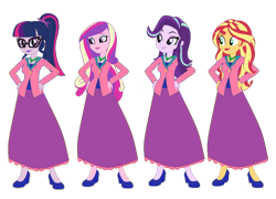 Size: 1024x737 | Tagged: safe, artist:cartoonmasterv3, dean cadance, princess cadance, sci-twi, starlight glimmer, sunset shimmer, twilight sparkle, human, equestria girls, clothes, long skirt, principal, principal cadance, principal shimmer, principal twilight, simple background, skirt, transparent background, vector