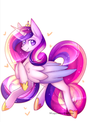 Size: 482x677 | Tagged: safe, artist:annathe67th, princess cadance, alicorn, pony, crown, female, glowing horn, heart, hoof shoes, horn, jewelry, lidded eyes, mare, regalia, simple background, smiling, solo, white background