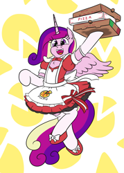 Size: 949x1329 | Tagged: safe, artist:jargon scott, princess cadance, alicorn, pony, bipedal, cadance's pizza delivery, clothes, cute, cutedance, female, food, maid, mare, meme, outfit, peetzer, pizza, pizza hut maid dress, shoes, skirt, solo, stockings, that pony sure does love pizza, thigh highs, waitress