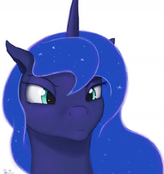 Size: 1634x1733 | Tagged: safe, artist:stillwaterspony, princess luna, alicorn, pony, bust, female, luna is not amused, simple background, solo, unamused