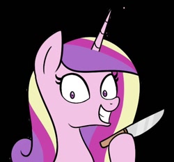 Size: 522x487 | Tagged: safe, artist:handgunboi, princess cadance, alicorn, pony, crazy face, faic, female, knife, princess yandance, simple background, sinister, sinister smile, solo, transparent background