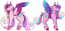 Size: 2470x1200 | Tagged: safe, artist:eonionic, princess cadance, alicorn, changedling, changeling, changepony, hybrid, pony, changedlingified, duality, headcanon in the description, simple background, solo, species swap, transparent background