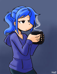 Size: 850x1100 | Tagged: safe, artist:kprovido, princess luna, human, clothes, coffee, cup, female, humanized, solo, sweater