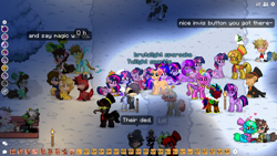 Size: 1920x1080 | Tagged: safe, dusk shine, princess cadance, sci-twi, twilight sparkle, twilight sparkle (alicorn), alicorn, earth pony, pegasus, pony, unicorn, brutalight sparcake, clothes, pixel art, pony town, rule 63, scepter, snow, twilight scepter, winter, winter outfit