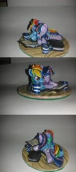 Size: 1536x3456 | Tagged: safe, artist:vulpinedesigns, rainbow dash, twilight sparkle, pegasus, pony, female, flying buddies, hug, lesbian, sculpture, shipping, twidash, winghug