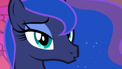 Size: 1280x720 | Tagged: safe, screencap, princess luna, alicorn, pony, a royal problem, canterlot castle, close-up, duckface, lidded eyes, solo, stained glass