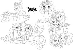 Size: 1000x691 | Tagged: safe, princess cadance, princess celestia, princess luna, alicorn, pony, black and white, female, grayscale, infidelity, lesbian, lundance, monochrome, shipping, sketch