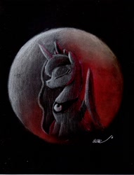 Size: 1681x2200 | Tagged: safe, artist:brogararts, princess luna, alicorn, pony, blood moon, eclipse, eyes closed, female, lunar eclipse, mare, moon, solo, super blood wolf moon