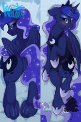 Size: 1949x2923 | Tagged: safe, alternate version, artist:lostinthetrees, princess luna, alicorn, pony, blushing, body pillow, body pillow design, dock, ethereal mane, female, frog (hoof), hoofbutt, mare, plot, solo, starry mane, underhoof