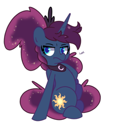 Size: 1280x1280 | Tagged: safe, artist:turtlefarminguy, princess luna, alicorn, pony, a royal problem, alternate hairstyle, annoyed, female, frown, mare, simple background, solo, swapped cutie marks, transparent background